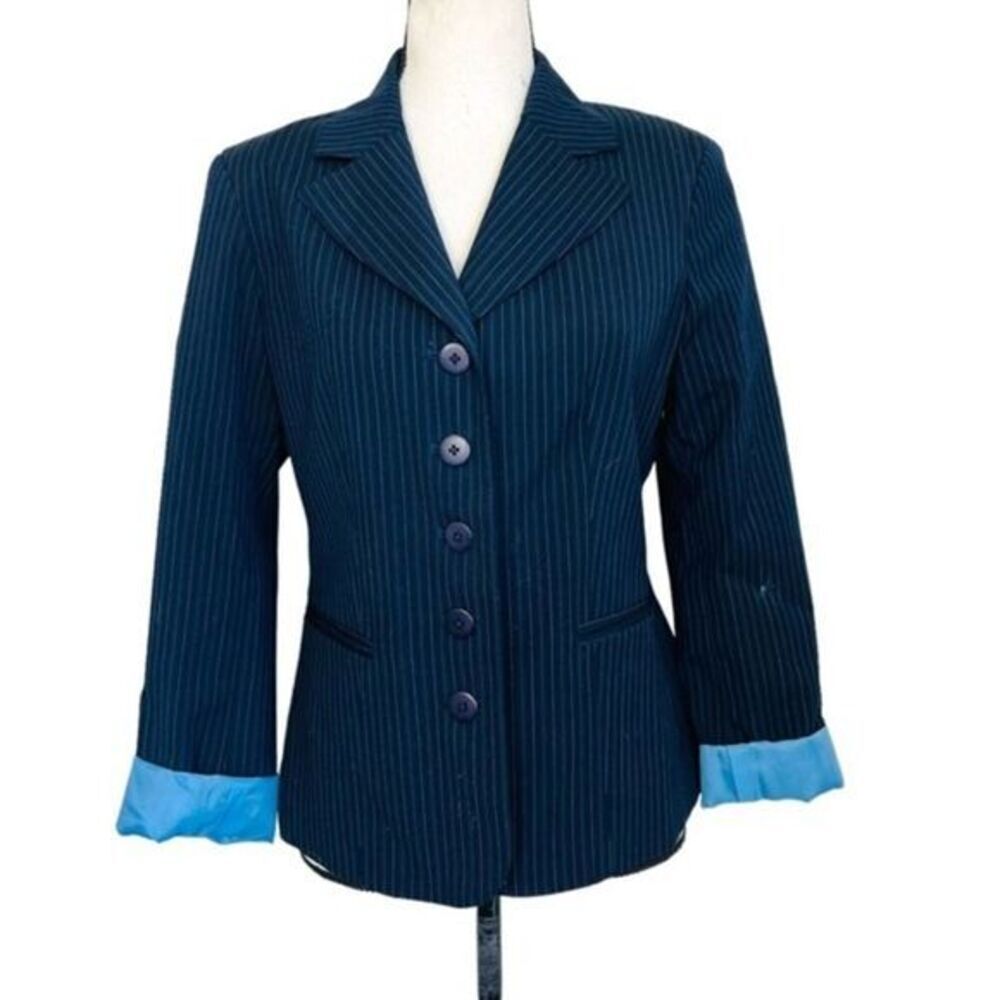 Van Heusen Womens Navy pinstripe contrast cuff tailored blazer jacket size small